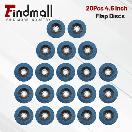 Findmall 20 PCS 4.5 Inch T29 Zirconia Flap Discs, 40/60/80 Grit Sanding Grinding Wheels with 7/8" Arbor for Angle Grinder