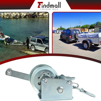 findmall Heavy Duty Hand Winch 600Lbs Hand Crank Strap Gear with 8m Steel Wire Manual Operated Two-Way Ratchet Boat Trailer Marine for Loading Boats Personal Watercraft and Lawn Equipment