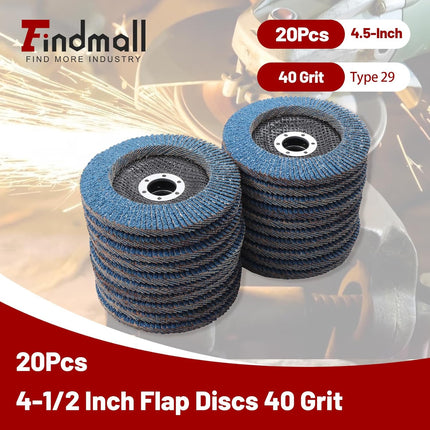 Findmall 20 PCS 4.5 Inch T29 Zirconia Flap Discs, 40/60/80 Grit Sanding Grinding Wheels with 7/8" Arbor for Angle Grinder