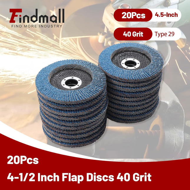 Findmall 20 PCS 4.5 Inch T29 Zirconia Flap Discs, 40/60/80 Grit Sanding Grinding Wheels with 7/8" Arbor for Angle Grinder
