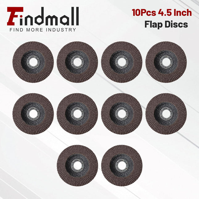Findmall 10 PCS 4.5 Inch T27 Aluminum Oxide Flap Discs, 40/60/80 Grit Grinding Wheels with 7/8" Arbor for Angle Grinder Metal Polishing