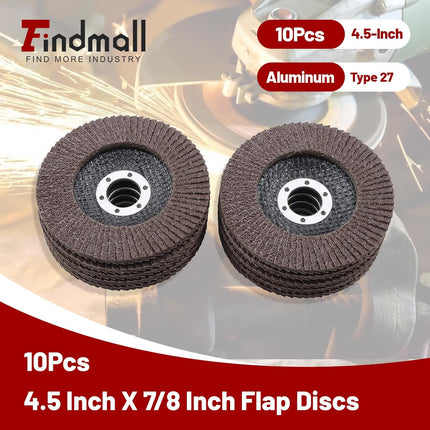 Findmall 10 PCS 4.5 Inch T27 Aluminum Oxide Flap Discs, 40/60/80 Grit Grinding Wheels with 7/8" Arbor for Angle Grinder Metal Polishing