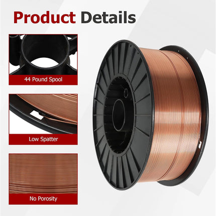 ER70S-6 Mild Steel 0.030 Inch MIG Welding Wire Low Splatter 44 Pound Spool Fit for All Position Gas Welding