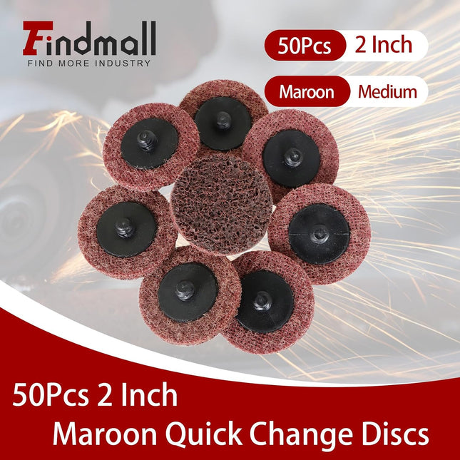 Findmall 50PCS 2" Quick Change Surface Conditioning Discs, Medium Grit, Maroon