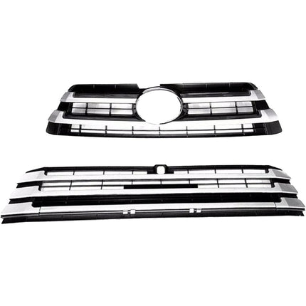 Findmall Front Upper and Lower Honeycomb Grille Set for 2017-2019 Toyota Highlander, Black with Chrome Trim