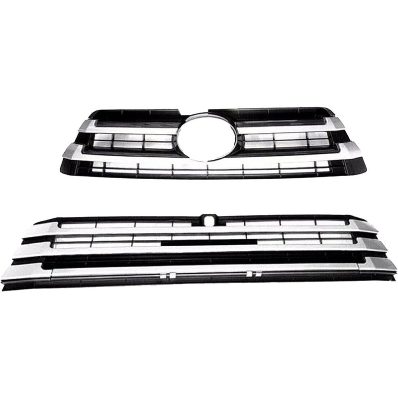Findmall Front Upper and Lower Honeycomb Grille Set for 2017-2019 Toyota Highlander, Black with Chrome Trim