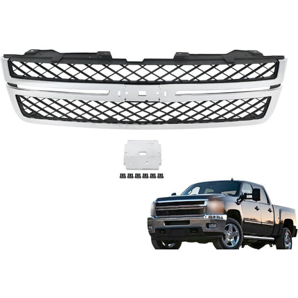 Findmall Black and Chrome Front Bumper Grille Replacement for Silverado 2500HD and 3500HD 2011-2014 20966058 GM1200639