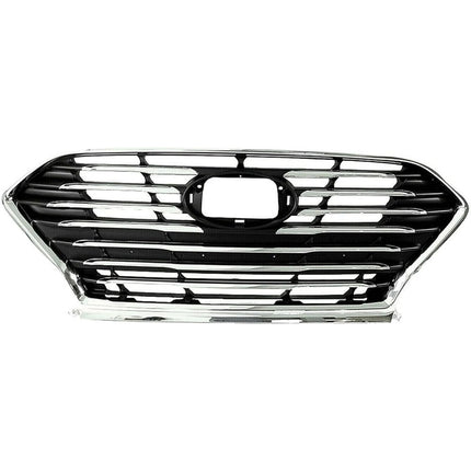 Findmall Front Upper Grille for 2018-2019 Hyundai Sonata, Black with Chrome Trim