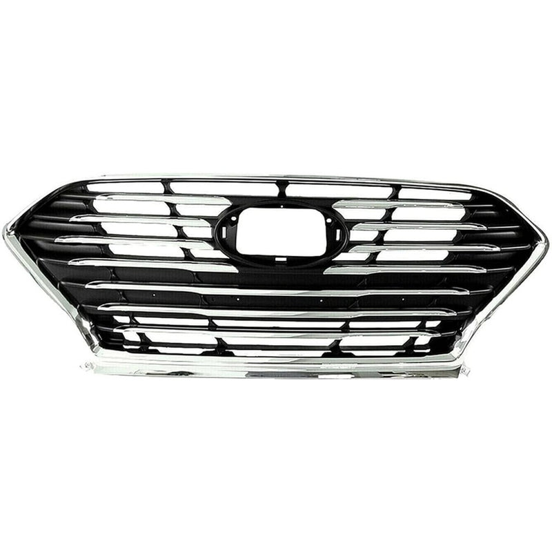 Findmall Front Upper Grille for 2018-2019 Hyundai Sonata, Black with Chrome Trim