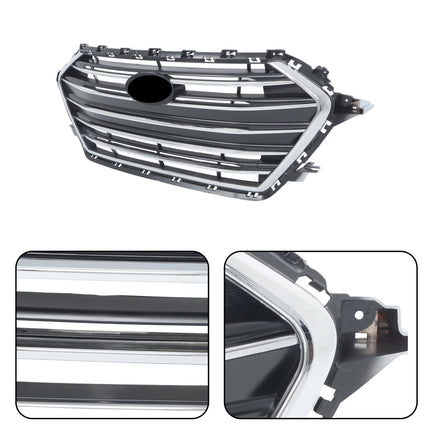 Findmall Front Upper Grille for 2017-2018 Hyundai Elantra Sedan, Black with Chrome Trim