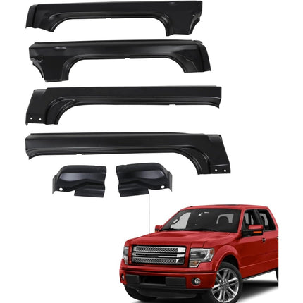 Findmall 6-Piece Rocker Panel and Cab Corner Kit for 2009-2014 Ford F-150 SuperCrew, Black