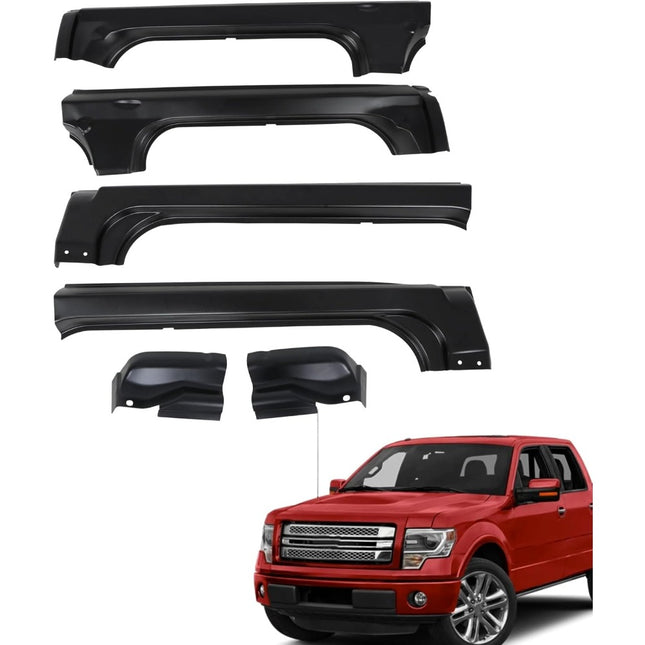 Findmall 6-Piece Rocker Panel and Cab Corner Kit for 2009-2014 Ford F-150 SuperCrew, Black