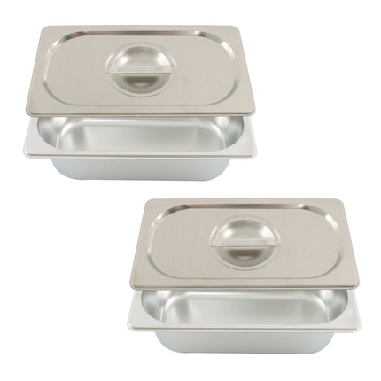 Findmall 2 Set 1/3 Size 3.6 Inch Deep Steam Table Pans With Lids | Stainless Steel Hotel Pans, for Steam Tables, Restaurants, Catering and Industrial