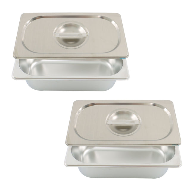 Findmall 2 Set 1/3 Size 3.6 Inch Deep Steam Table Pans With Lids | Stainless Steel Hotel Pans, for Steam Tables, Restaurants, Catering and Industrial