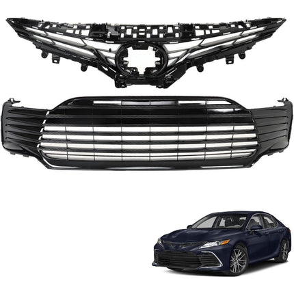 Findmall Front Upper and Lower Grille Set for 2021-2022 Toyota Camry LE XLE, Gloss Black, Without Sensor Holes