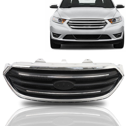 Findmall Front Upper Grille Kit Matte Black Trim and Chrome Frame Replacement for Taurus 2013-2019