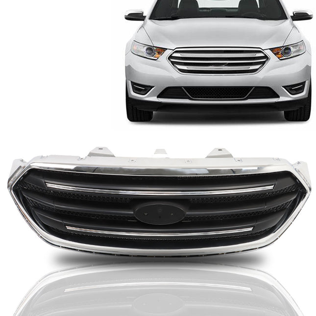 Findmall Matte Black Front Upper Grille with Chrome Frame Replacement for Taurus 2013-2019