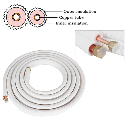 findmall 25FT Air Conditioning Copper Tubing Hose Extension 3/8" and 5/8" Twin Copper Hoses Insulated Copper Hoses Fit for Mini Split Air Conditioner