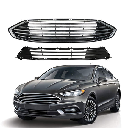 Findmall Front Bumper Upper Lower Grille Grill Replacement for 2017 2018 Fusion Black
