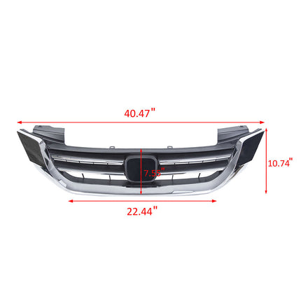 Findmall Front Bumper Grille Black and Chrome Straight Trim Replacement for Honda Accord 2013-2015
