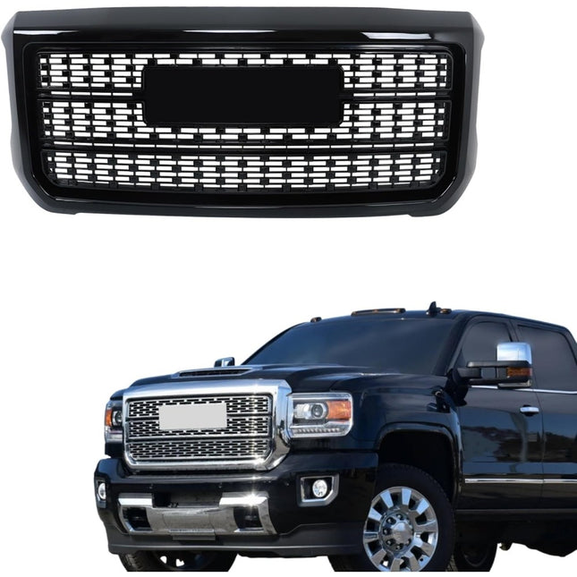 Findmall Glossy Black Mesh Front Upper Bumper Grille Replacement for Sierra 2500HD and 3500HD Denali 2015-2019