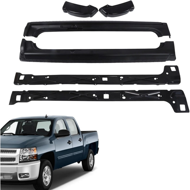 Findmall 6-Piece Inner Outer Rocker Panel and Cab Corner Kit for 1999-2007 Chevrolet Silverado GMC Sierra Extended Cab, Black