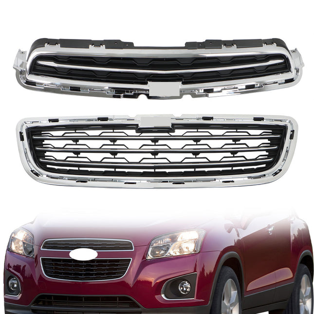 Findmall 2-Piece Black Front Lower Inner Grille with Chrome Molding Replacement for Trax 2014-2016 GM1200727