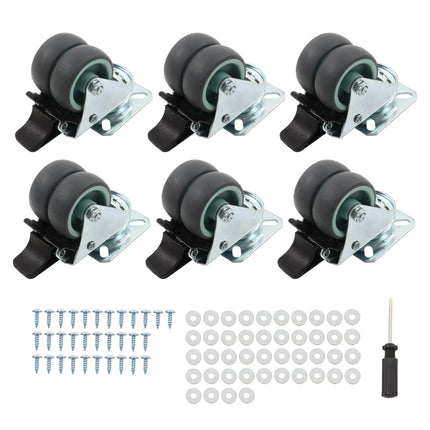 Findmall 8 Pack 2 Inch Gray TPR Dual Wheel Swivel Caster Wheels with Total Lock Brake, Plate Mount, Heavy Duty Replacement Casters for Carts, Workbenches &amp; Shelving