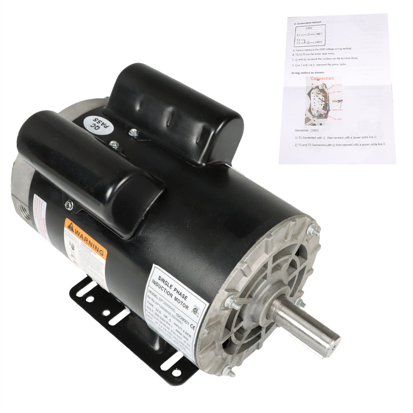 findmall 5 HP Electric Motor 56 Frame 3450RPM Single Phase Motor General Air Compressor Motor 7/8 Shaft 230V