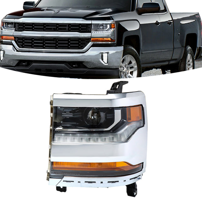 Findmall Headlight Assembly Replacement for Silverado 1500 Left LH Chrome