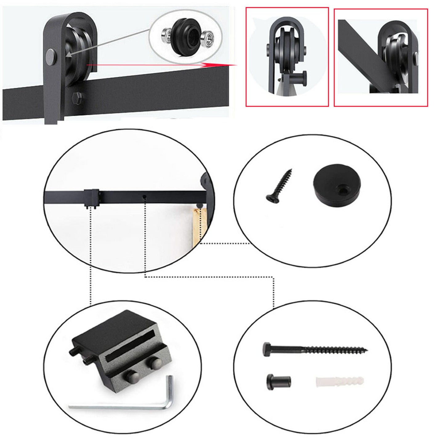 6.6FT Heavy Duty Sturdy Sliding Barn Door Hardware Kit Closet Cabinet Track System Carbon Steel J Shape Kit Roller Hanger Suitable For Single Door