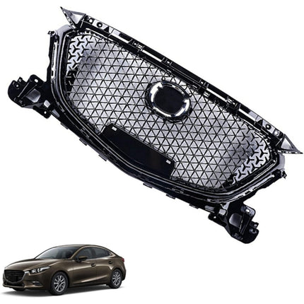 Findmall Front Upper Honeycomb Grille for 2017-2018 Mazda 3, Black, Without Sensor Hole