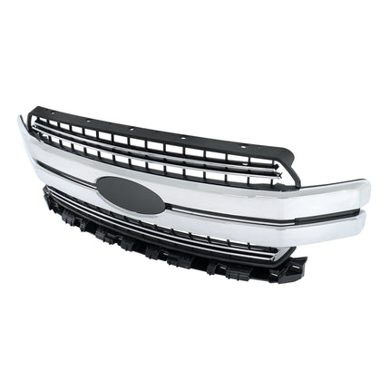 Findmall Front Grille Upper Chrome and Matte Black Mesh Style Replacement for F150 2018-2020 Replacement for Lariat Style