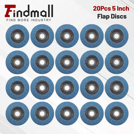 Findmall 20Pcs 5 Inch X 7/8 Inch Flap Discs 40 Grit Type 29 | Zirconium Oxide Abrasive，for Metal Grinding, Weld and Rust Polish