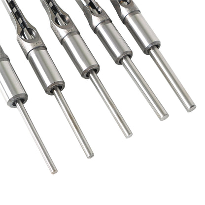 5Pcs Square Hole Drill Bit, Woodworking Hole Saw Mortising Chisel Drill Bit Tool Set 1/4, 5/16, 3/8, 2/5, 1/2 for Mortising Machines Drill Press Attachments