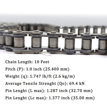 findmall 80 Roller Chain 10 Feet with 1 Free Connecting Links, 120 Links, Carbon steel