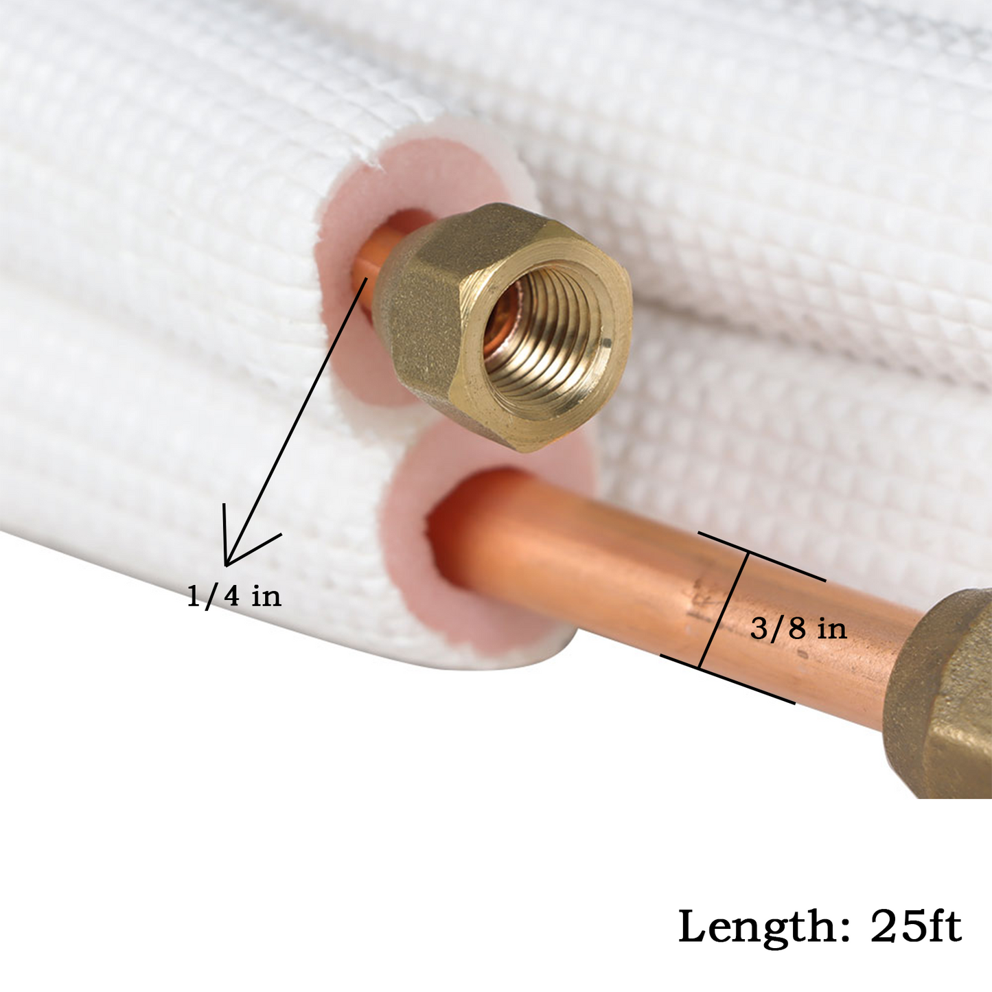 findmall 25FT Air Conditioning Copper Tubing Hose Extension 1/4" and 3/8" Twin Copper Hoses Insulated Copper Hoses Fit for Mini Split Air Conditioner