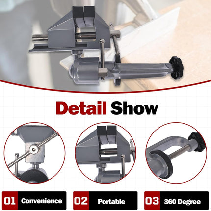 Findmall Universal Table Vise 3" Aluminum Swivel Bench Vise 360 Degrees Rotating Fit for Holding Small Parts in Jewelry Hobby Model Making Electronics and More