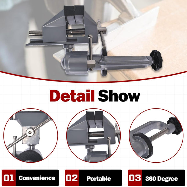Findmall Universal Table Vise 3" Aluminum Swivel Bench Vise 360 Degrees Rotating Fit for Holding Small Parts in Jewelry Hobby Model Making Electronics and More