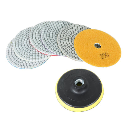 findmall 4 Inch Diamond Polishing Pads with 1Pcs 4 Inch Backer Pad, 7Pcs 50-1500 Grit Polishing Pad Kit Fit for Drill, Grinder, Polisher