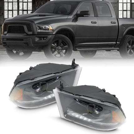 Findmall Black Headlights Replacement for 2013-2018 Ram 1500-3500 w/DRL Projector Headlight Assembly Passenger and Driver Side
