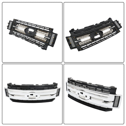 Findmall Front Bumper Center Grille Grill Chrome & Black Replacement for 2017-2019 F250 Truck F350 Super Duty FO1200600C