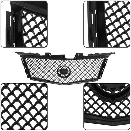 Findmall Glossy Black Mesh Front Bumper Grille Replacement for CTS 2008-2013