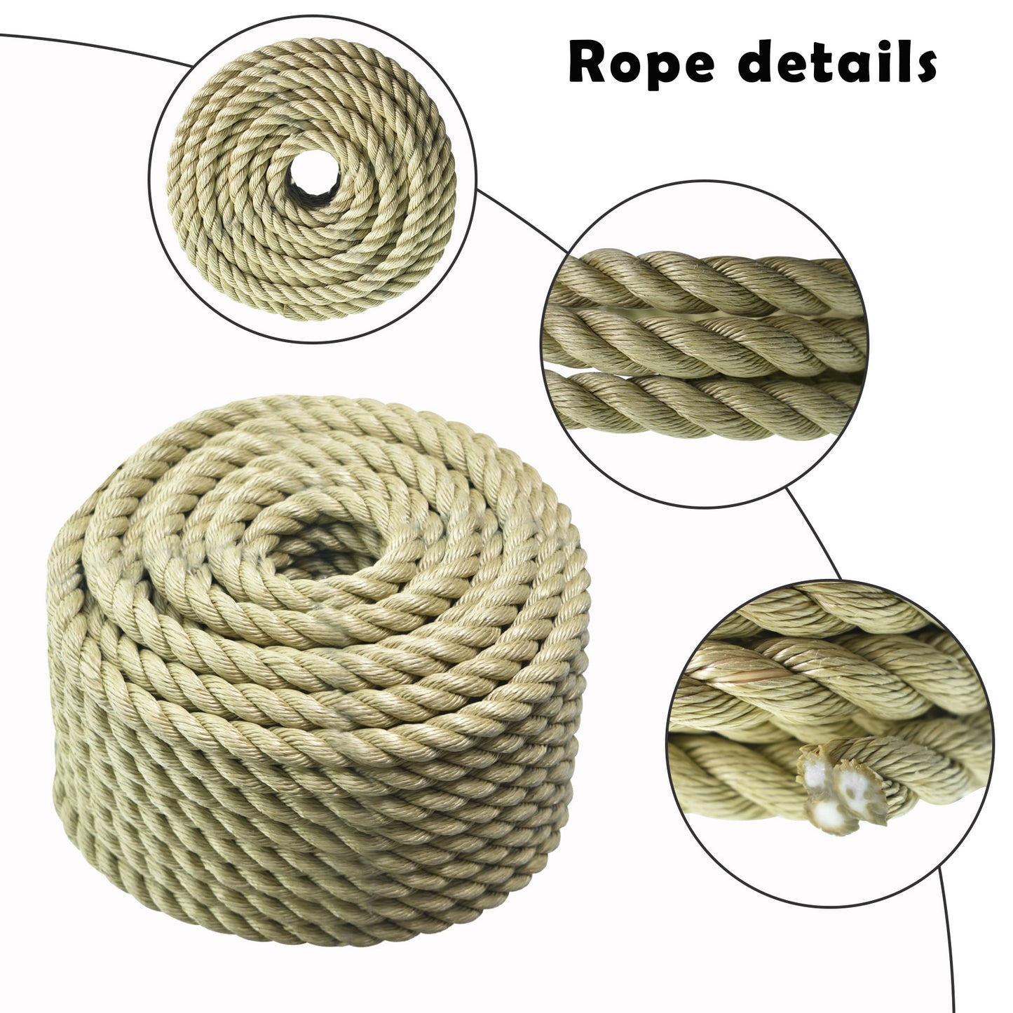 findmall 3 Strand Twisted Rope 3/4"×100' Manila Rope PP Arborist Bull Rope Climbing Rope