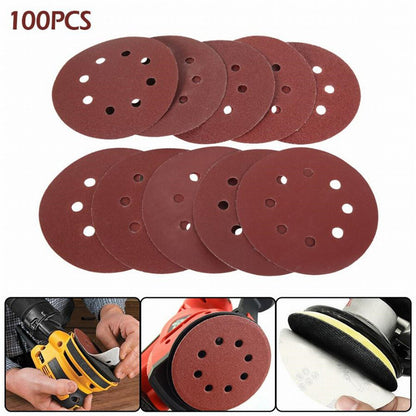 findmall 100PCS 5 Inch 8 Holes Hook and Loop Sanding Discs 60 Grit Sandpaper for Sanding Grinder Polishing Accessories