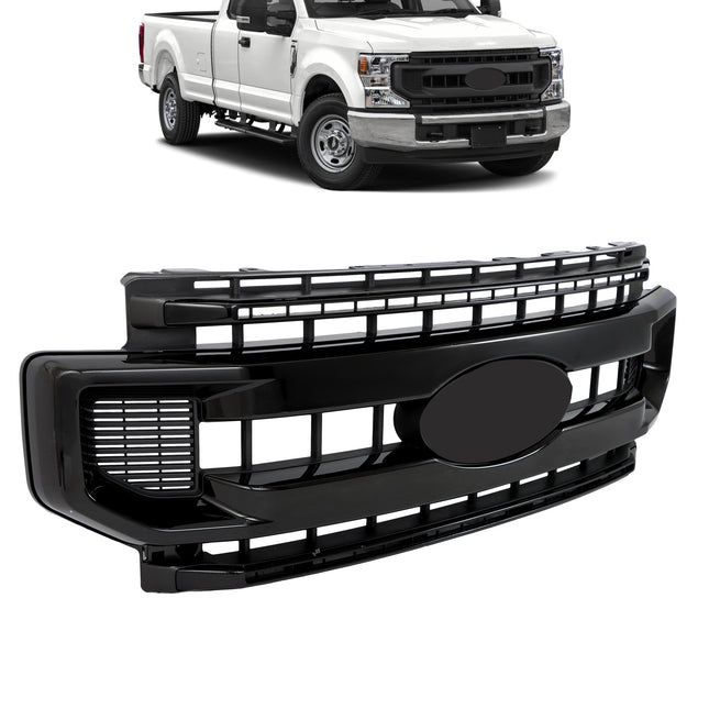 Findmall Glossy Black Two-Bar Front Upper Grille Replacement for F-250 F-350 F-450 and F-550 Super Duty 2020-2022