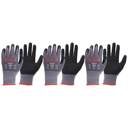 findmall Safety Work Gloves MicroFoam Nitrile Coated Foam Gloves S-Size/3 Pairs