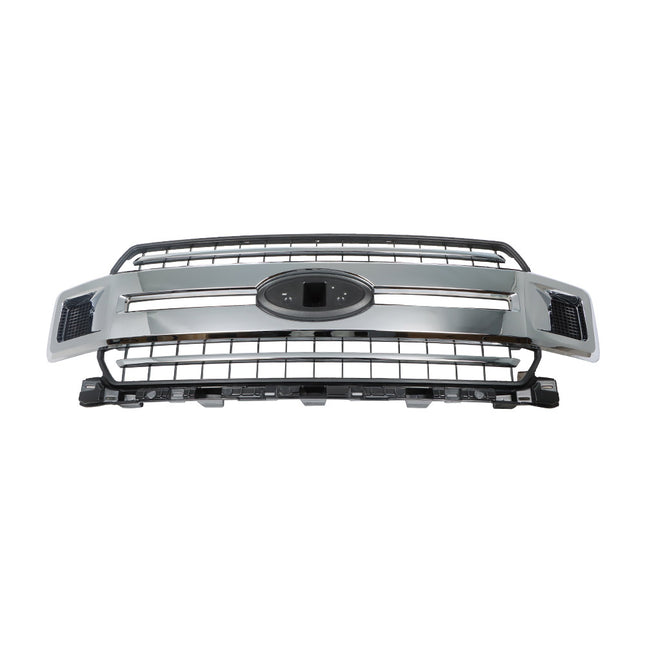 Findmall Chrome and Black Mesh Front Upper Hood Grille with Straight Trim Replacement for F-150 2018-2020
