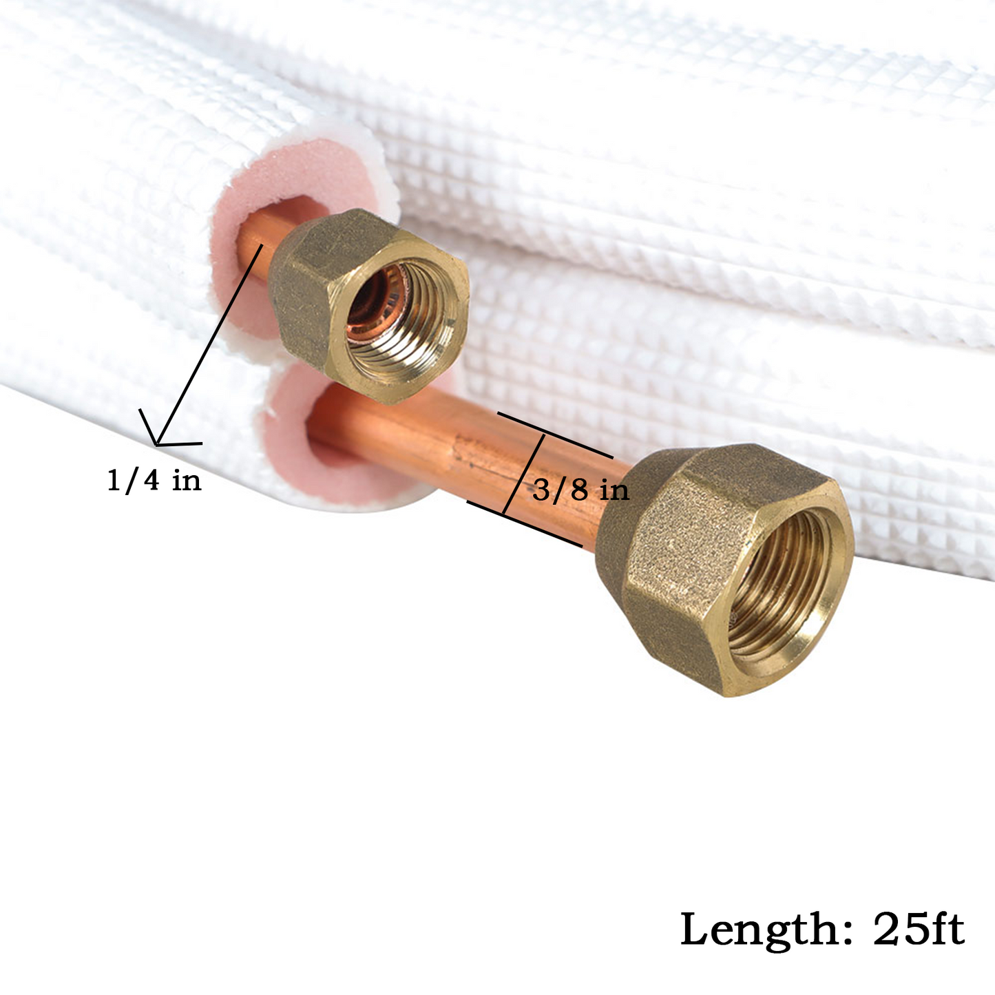 findmall 25FT Air Conditioning Copper Tubing Hose Extension 1/4" and 3/8" Twin Copper Hoses Insulated Copper Hoses Fit for Mini Split Air Conditioner