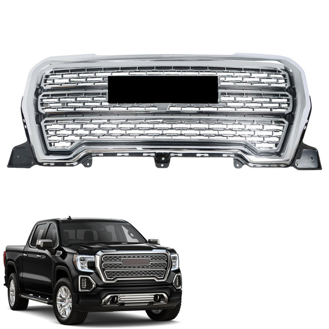 Findmall Chrome Honeycomb Mesh Front Upper Bumper Grille Replacement for Sierra 1500 2019-2021
